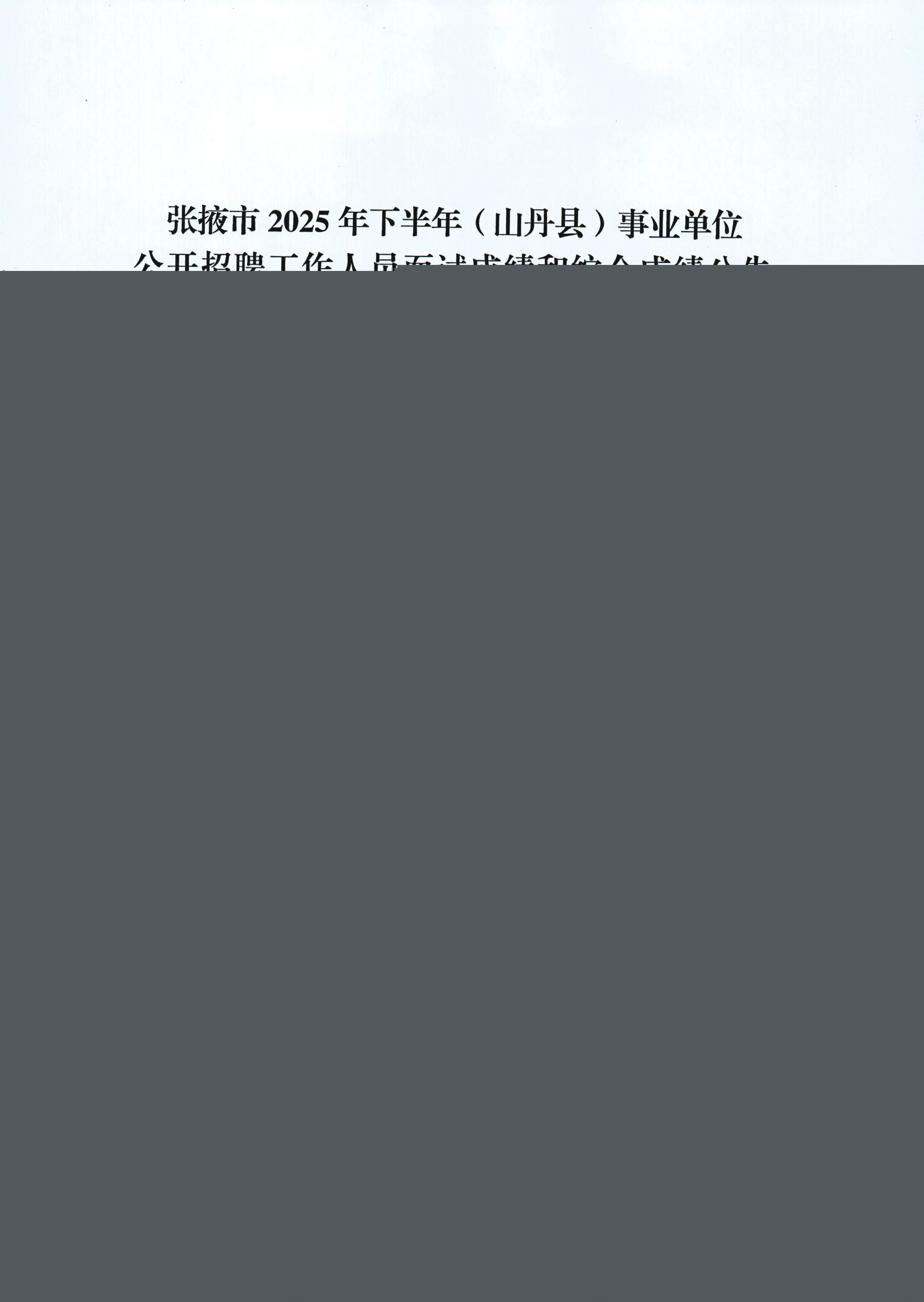 2025年下半年甘肃省张掖市山丹县事业单位招聘面试成绩和综合成绩公告