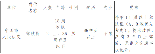 2024年宣城宁国市人民法院劳务派遣服务招聘2人公告