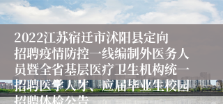 2022江苏宿迁市沭阳县定向招聘疫情防控一线编制外医务人员暨全省基层医疗卫生机构统一招聘医学人才、应届毕业生校园招聘体检公告