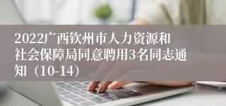 2022广西钦州市人力资源和社会保障局同意聘用3名同志通知（10-14）