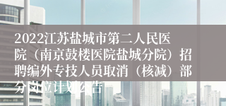 2022江苏盐城市第二人民医院（南京鼓楼医院盐城分院）招聘编外专技人员取消（核减）部分岗位计划公告