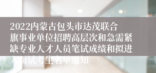 2022内蒙古包头市达茂联合旗事业单位招聘高层次和急需紧缺专业人才人员笔试成绩和拟进入面试考生名单通知