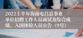 2022上半年海南屯昌县事业单位招聘工作人员面试及综合成绩、入围体检人员公告（9号）