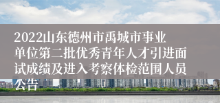 2022山东德州市禹城市事业单位第二批优秀青年人才引进面试成绩及进入考察体检范围人员公告