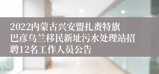 2022内蒙古兴安盟扎赉特旗巴彦乌兰移民新址污水处理站招聘12名工作人员公告