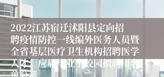 2022江苏宿迁沭阳县定向招聘疫情防控一线编外医务人员暨全省基层医疗卫生机构招聘医学人才、应届毕业生校园拟聘用名单公示