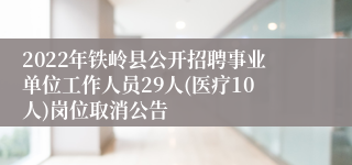 2022年铁岭县公开招聘事业单位工作人员29人(医疗10人)岗位取消公告