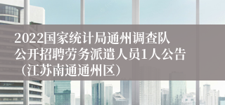 2022国家统计局通州调查队公开招聘劳务派遣人员1人公告（江苏南通通州区）