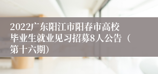 2022广东阳江市阳春市高校毕业生就业见习招募8人公告（第十六期）