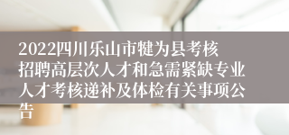 2022四川乐山市犍为县考核招聘高层次人才和急需紧缺专业人才考核递补及体检有关事项公告