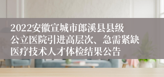 2022安徽宣城市郎溪县县级公立医院引进高层次、急需紧缺医疗技术人才体检结果公告