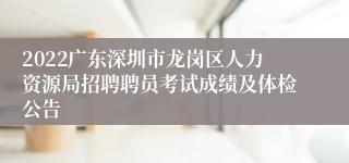 2022广东深圳市龙岗区人力资源局招聘聘员考试成绩及体检公告