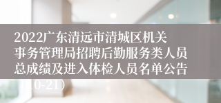 2022广东清远市清城区机关事务管理局招聘后勤服务类人员总成绩及进入体检人员名单公告（10-21）