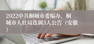 2022中共桐城市委编办、桐城市人社局选调3人公告（安徽）