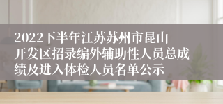 2022下半年江苏苏州市昆山开发区招录编外辅助性人员总成绩及进入体检人员名单公示