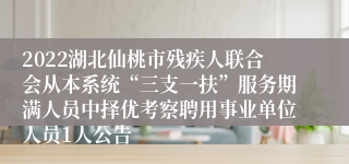 2022湖北仙桃市残疾人联合会从本系统“三支一扶”服务期满人员中择优考察聘用事业单位人员1人公告