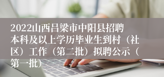 2022山西吕梁市中阳县招聘本科及以上学历毕业生到村（社区）工作（第二批）拟聘公示（第一批）