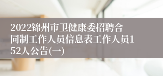 2022锦州市卫健康委招聘合同制工作人员信息表工作人员152人公告(一)