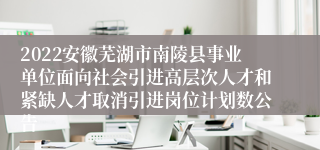 2022安徽芜湖市南陵县事业单位面向社会引进高层次人才和紧缺人才取消引进岗位计划数公告