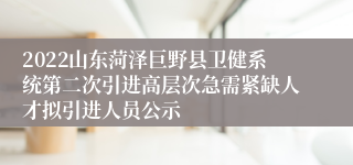 2022山东菏泽巨野县卫健系统第二次引进高层次急需紧缺人才拟引进人员公示