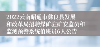 2022云南昭通市彝良县发展和改革局招聘煤矿驻矿安监员和监测预警系统值班员6人公告