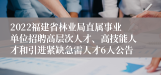 2022福建省林业局直属事业单位招聘高层次人才、高技能人才和引进紧缺急需人才6人公告