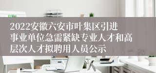 2022安徽六安市叶集区引进事业单位急需紧缺专业人才和高层次人才拟聘用人员公示