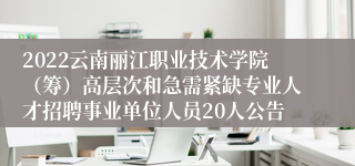 2022云南丽江职业技术学院（筹）高层次和急需紧缺专业人才招聘事业单位人员20人公告