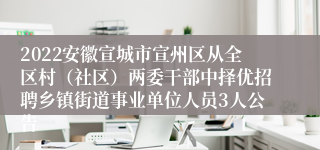 2022安徽宣城市宣州区从全区村（社区）两委干部中择优招聘乡镇街道事业单位人员3人公告