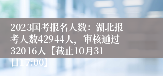 2023国考报名人数：湖北报考人数42944人，审核通过32016人【截止10月31日17:00】