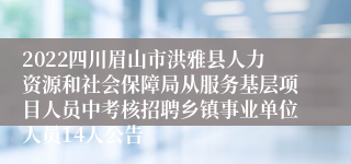 2022四川眉山市洪雅县人力资源和社会保障局从服务基层项目人员中考核招聘乡镇事业单位人员14人公告