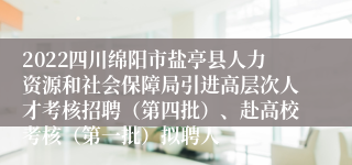 2022四川绵阳市盐亭县人力资源和社会保障局引进高层次人才考核招聘（第四批）、赴高校考核（第一批）拟聘人