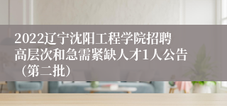 2022辽宁沈阳工程学院招聘高层次和急需紧缺人才1人公告（第二批）