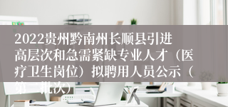 2022贵州黔南州长顺县引进高层次和急需紧缺专业人才（医疗卫生岗位）拟聘用人员公示（第二批次）