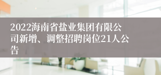 2022海南省盐业集团有限公司新增、调整招聘岗位21人公告