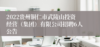 2022贵州铜仁市武陵山投资经营（集团）有限公司招聘6人公告