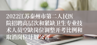 2022江苏泰州市第二人民医院招聘高层次和紧缺卫生专业技术人员空缺岗位调整开考比例和取消岗位计划公告