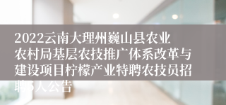 2022云南大理州巍山县农业农村局基层农技推广体系改革与建设项目柠檬产业特聘农技员招聘5人公告