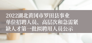 2022湖北黄冈市罗田县事业单位招聘人员、高层次和急需紧缺人才第一批拟聘用人员公示