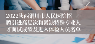 2022陕西铜川市人民医院招聘引进高层次和紧缺特殊专业人才面试成绩及进入体检人员名单