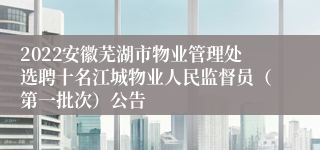 2022安徽芜湖市物业管理处选聘十名江城物业人民监督员（第一批次）公告