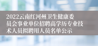 2022云南红河州卫生健康委员会事业单位招聘高学历专业技术人员拟聘用人员名单公示