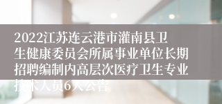 2022江苏连云港市灌南县卫生健康委员会所属事业单位长期招聘编制内高层次医疗卫生专业技术人员6人公告