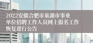 2022安徽合肥市巢湖市事业单位招聘工作人员网上报名工作恢复进行公告