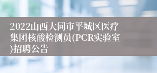 2022山西大同市平城区医疗集团核酸检测员(PCR实验室)招聘公告