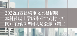 2022山西吕梁市文水县招聘本科及以上学历毕业生到村（社区）工作拟聘用人员公示（第二批）