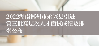 2022湖南郴州市永兴县引进第三批高层次人才面试成绩及排名公布