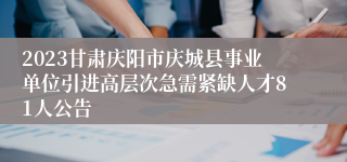 2023甘肃庆阳市庆城县事业单位引进高层次急需紧缺人才81人公告