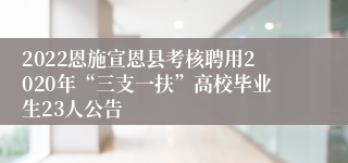 2022恩施宣恩县考核聘用2020年“三支一扶”高校毕业生23人公告