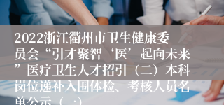 2022浙江衢州市卫生健康委员会“引才聚智‘医’起向未来”医疗卫生人才招引（二）本科岗位递补入围体检、考核人员名单公示（一）